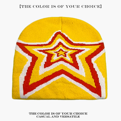 Star Knit Beanie Hat – Color Block Y2K Unisex