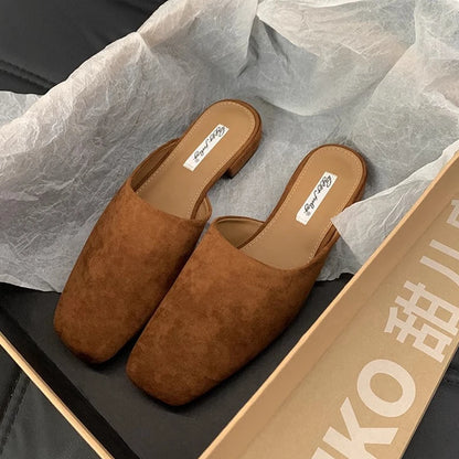 Women's Slip-On Mule Flats – Square Toe Suede Backless Shoes