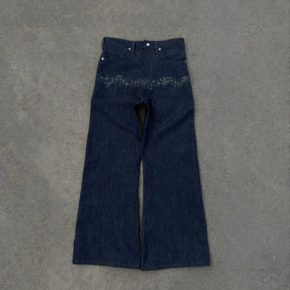 Y2K Music Note Embroidery Flare Jeans – Unisex Streetwear Denim