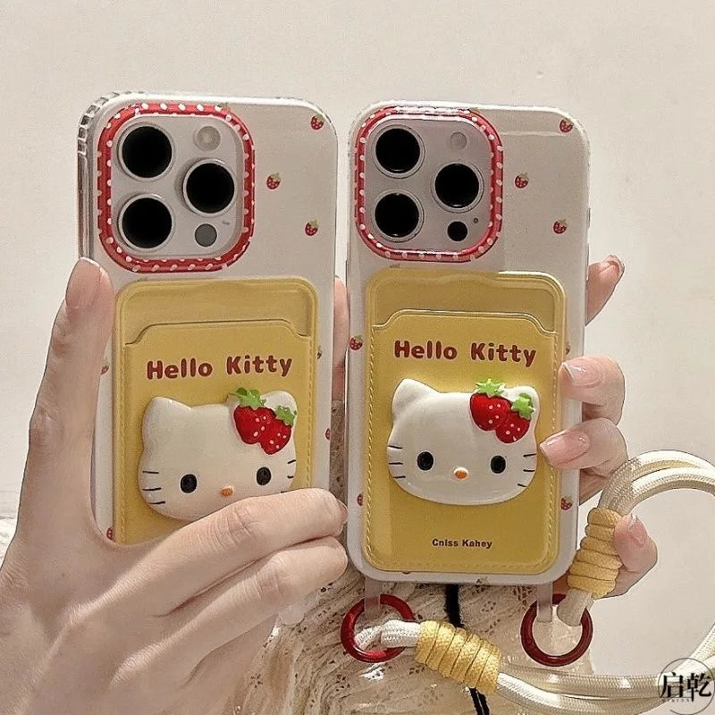 Hello Kitty Strawberry 3D Card Holder iPhone Case with Strap
