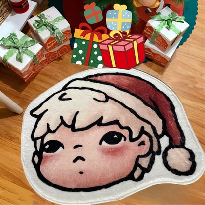 Christmas Boy Character Head-Shaped Rug – Soft Absorbent Floor Mat