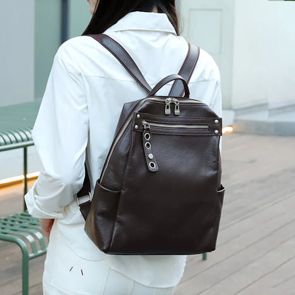 Genuine Cowhide Leather Backpack – Large Capacity Retro