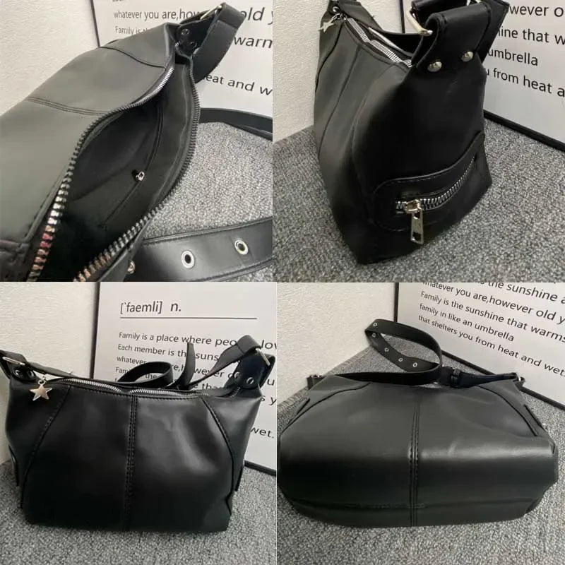 Y2K Korean Gothic Star Girl Black Handbag