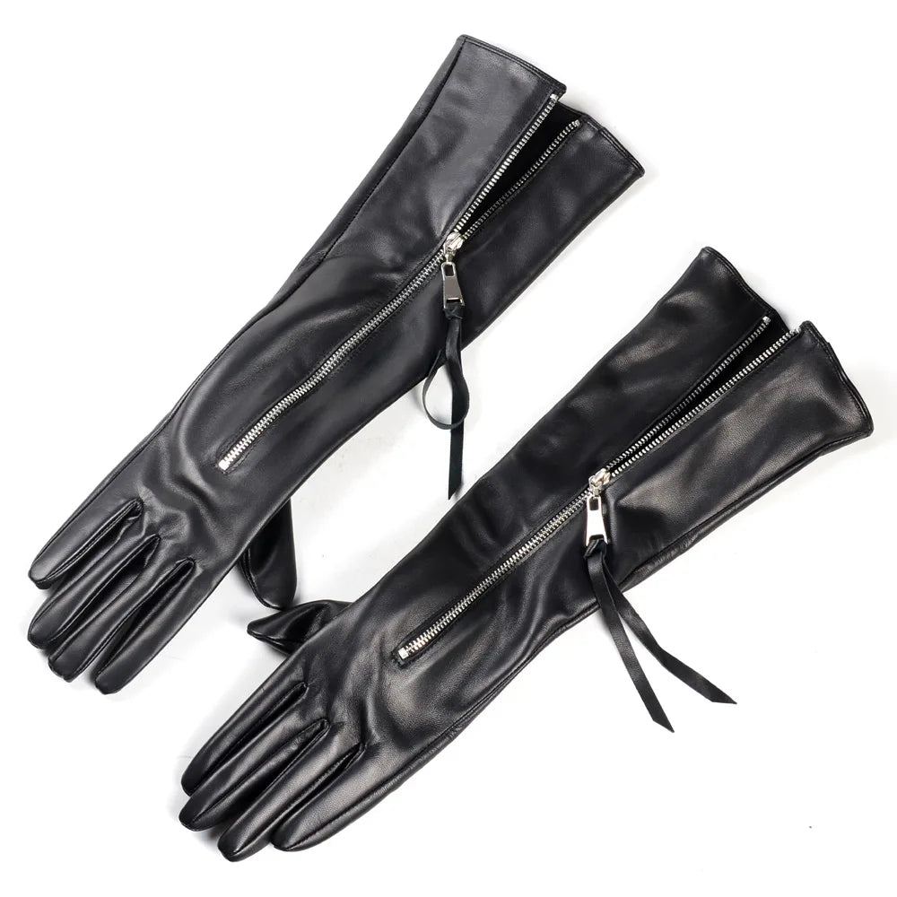 Women's Long Leather Gloves with Zipper – Opera & Evening