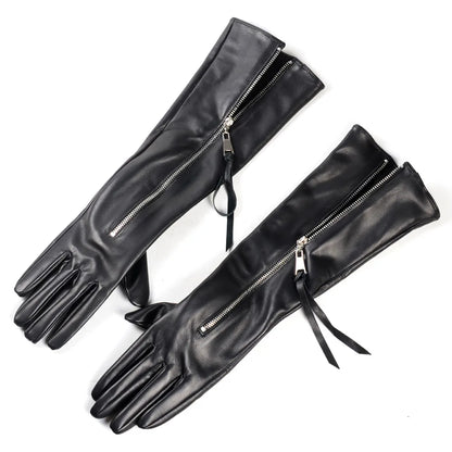 Women's Long Leather Gloves with Zipper – Opera & Evening
