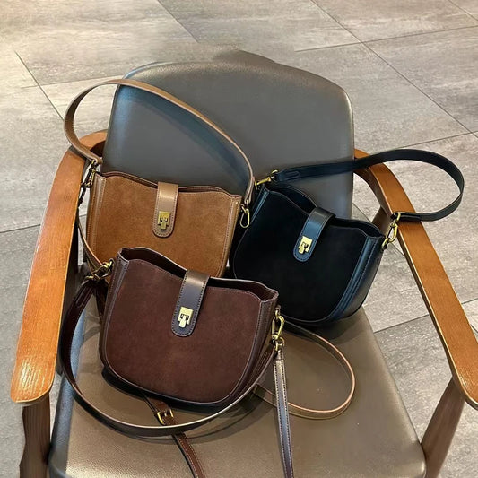 Women's Suede Leather Shoulder Bag – Luxury Mini Satchel Handbag