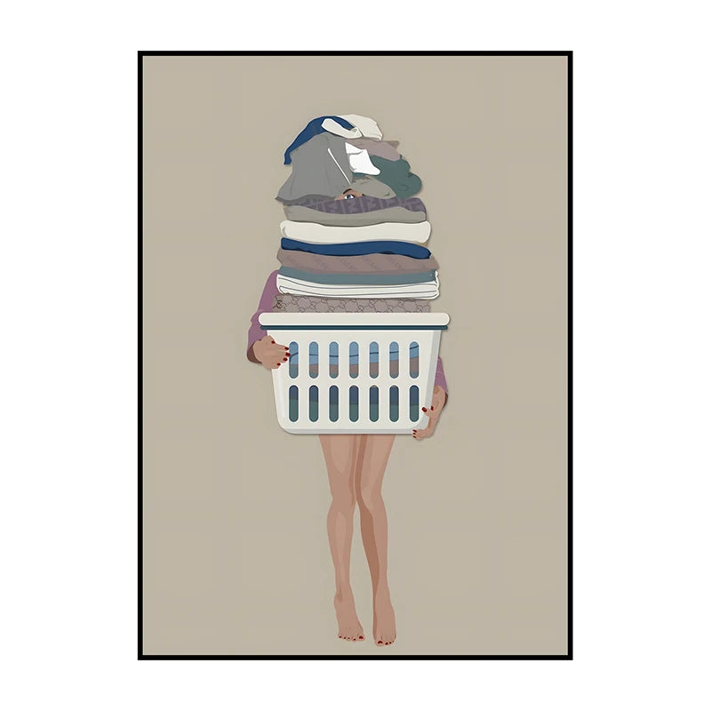 Laundry Basket Canvas Poster – Minimalist Funny Wall Art Print