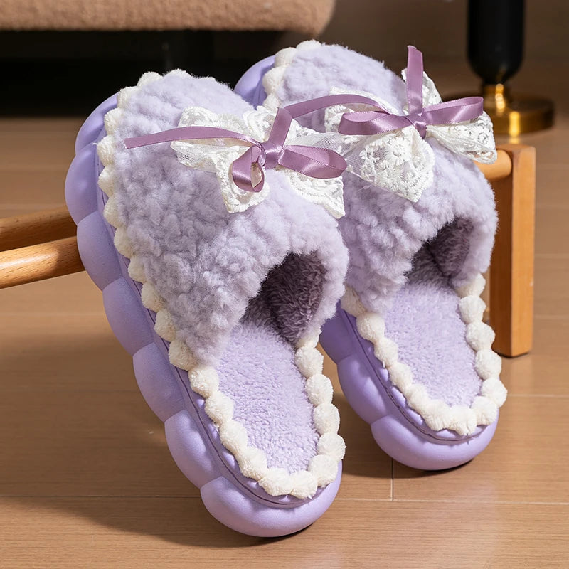 Winter Fur Slippers For Women Non Slip Plush Home Shoes