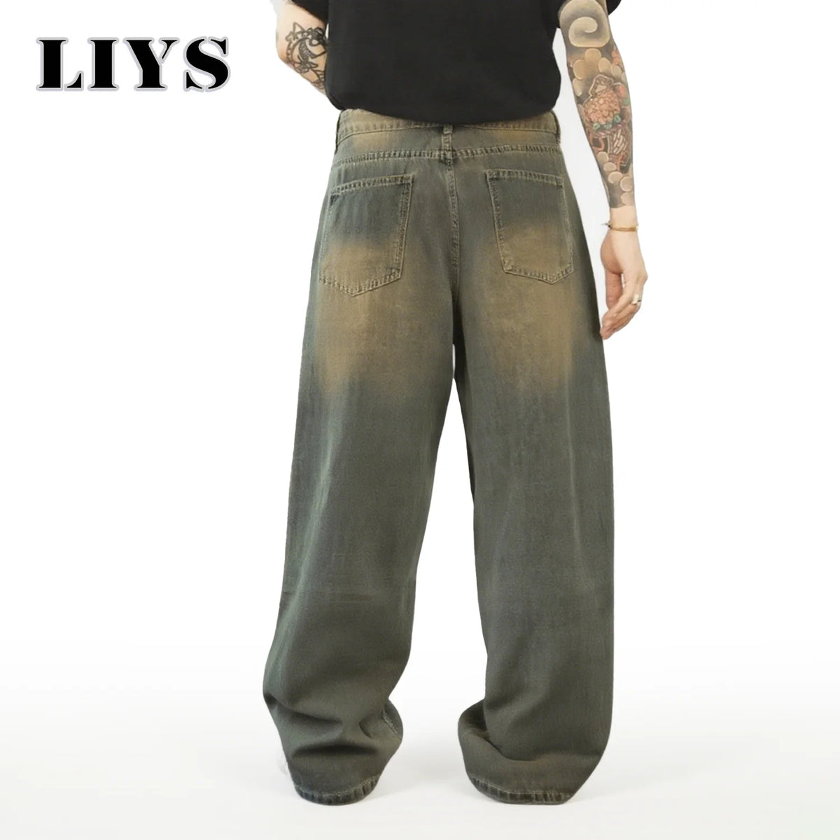 Men S European American Retro Baggy Straight Leg Jeans Spring Women Washed Denim Pants Summer Street