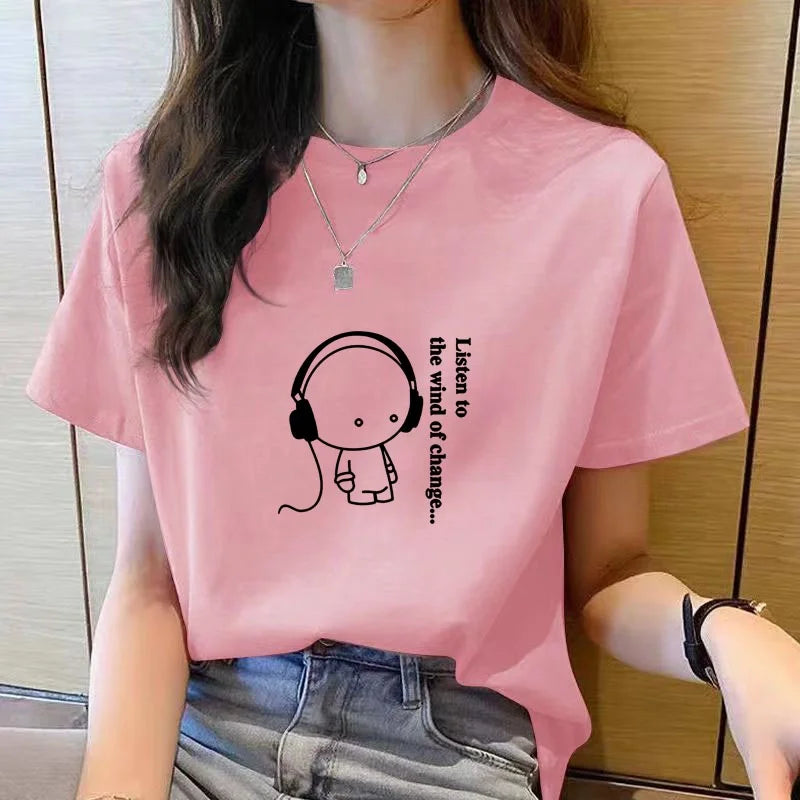Women's Cartoon Graphic T-Shirt – Short Sleeve Korean Style