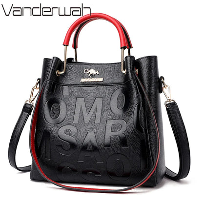 Designer Letter-Embossed Women's Handbag – 3-Layer PU Leather Tote