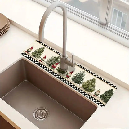 Sink Splash Guard Faucet Mat – Absorbent Christmas Kitchen Drip Catcher