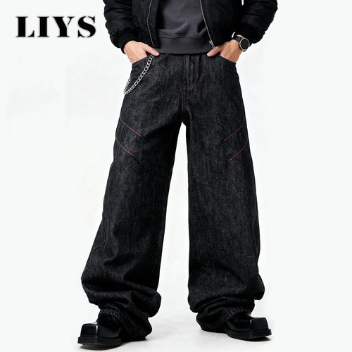 Black Baggy Wide Leg Jeans – Men's Retro Loose Denim