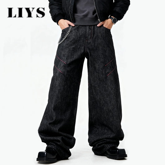 Black Baggy Wide Leg Jeans – Men's Retro Loose Denim