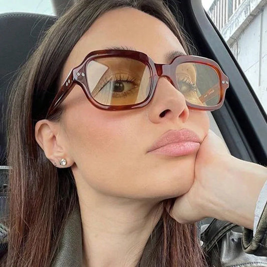 Square Punk Rivet Sunglasses for Women – Thick Frame UV Protection
