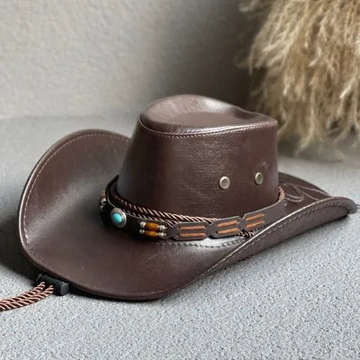 Faux Leather Western Cowboy Hat – Unisex Vintage Style