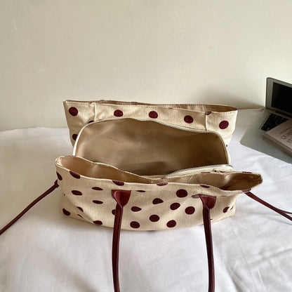 Polka Dot Canvas Tote Bag for Women – Large Shoulder Handbag