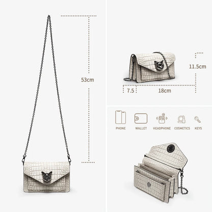Cat Clasp Chain Crossbody Bag – Croc-Embossed Clutch