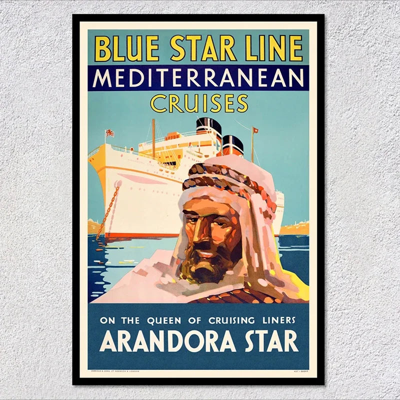 Vintage Travel Ship Poster – Blue Star Line Retro Ocean Liner Wall Art Unframed