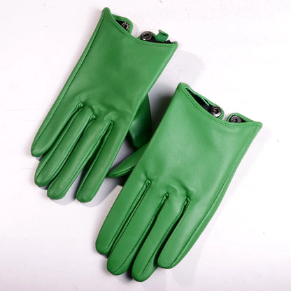 Women's Genuine Leather Short Gloves with Button Wrist