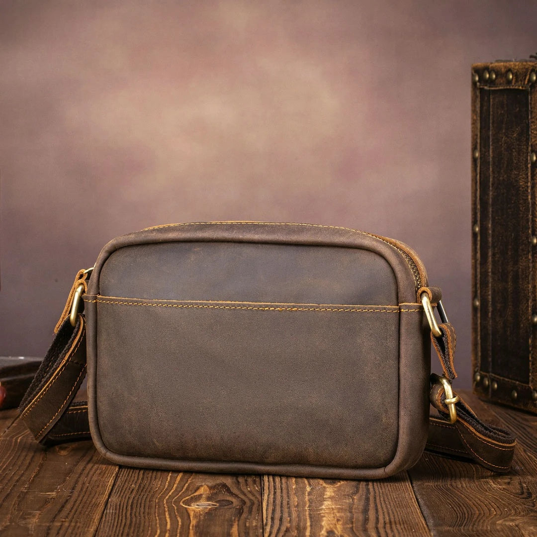 Men's Leather Crossbody Bag - Genuine Crazy Horse Messenger Bag