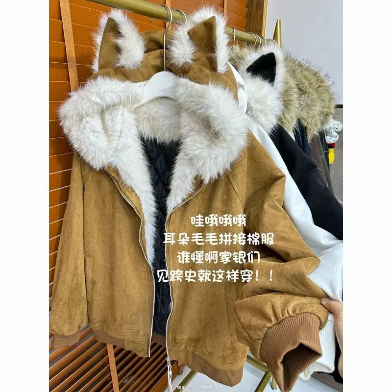 Camo Zip-Up Hoodie Jacket – Women's Warm Cotton Hooded Coat