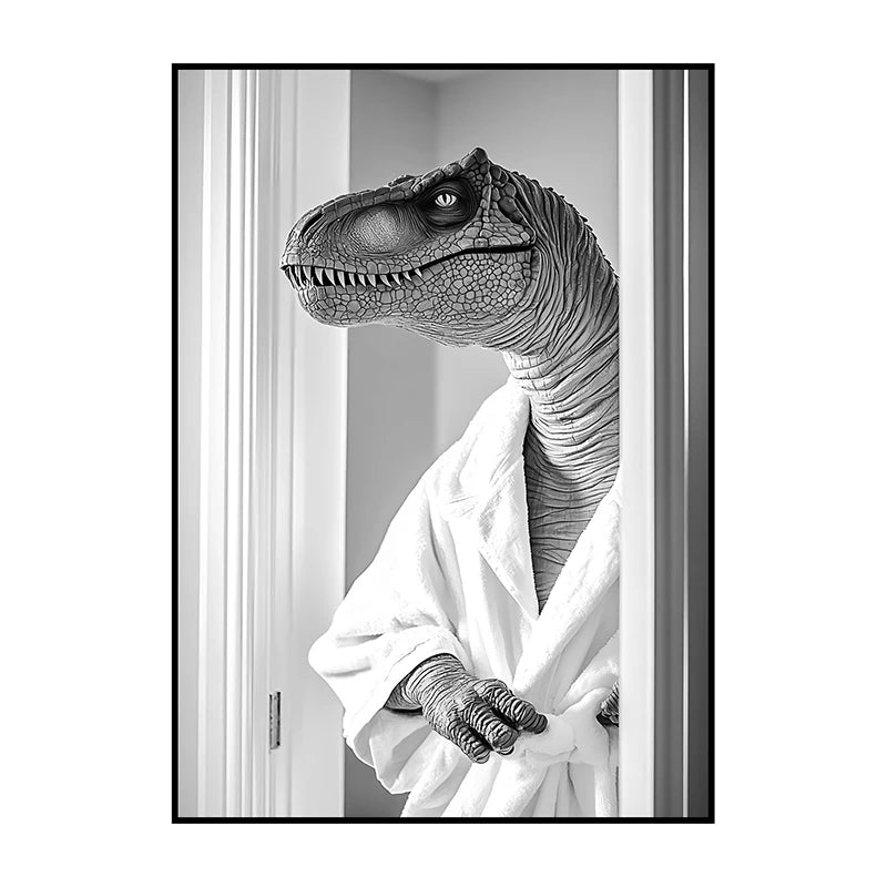 Funny Animal Bathroom Wall Art Poster – Quirky Wildlife in Bathrobe Print