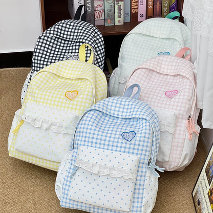 Plaid Backpack for Teen Girls – Cute Kawaii School Daypack