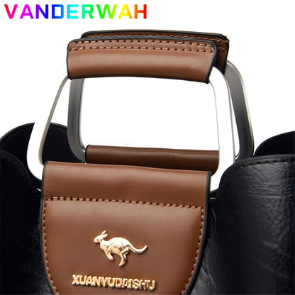 Luxury Oil Skin Leather Tote Bag for Women – 3-Layer Shoulder Handbag