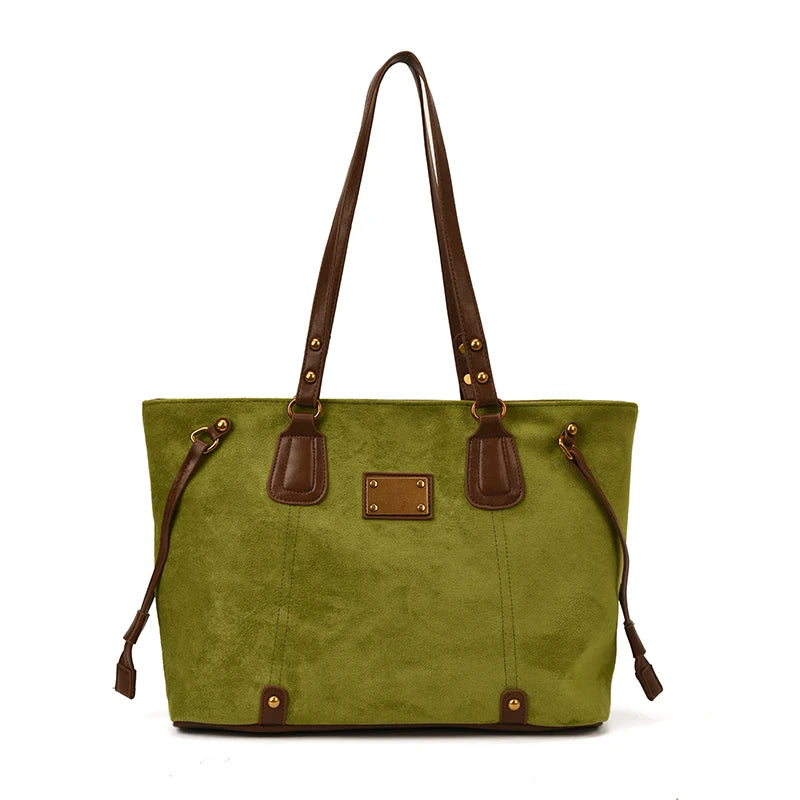 Women PU Suede Shoulder Bag Winter Retro Soft Tote Bag