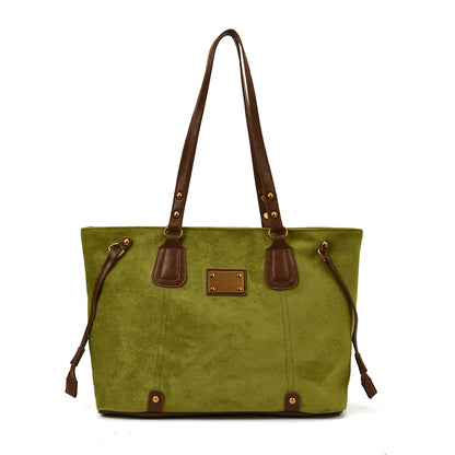 Women PU Suede Shoulder Bag Winter Retro Soft Tote Bag