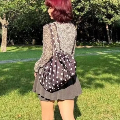 Sweet Cute Polka Dot Handbag Women Large Capacity Nylon Lightweight