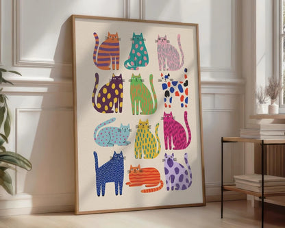 Colorful Cat Art Print Whimsical Wall Poster