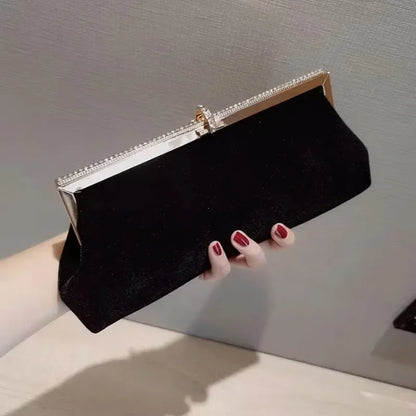 Women Retro Black Velvet Evening Clutch Bag