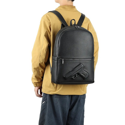 Genuine Leather Men's Backpack with Embossed Detail