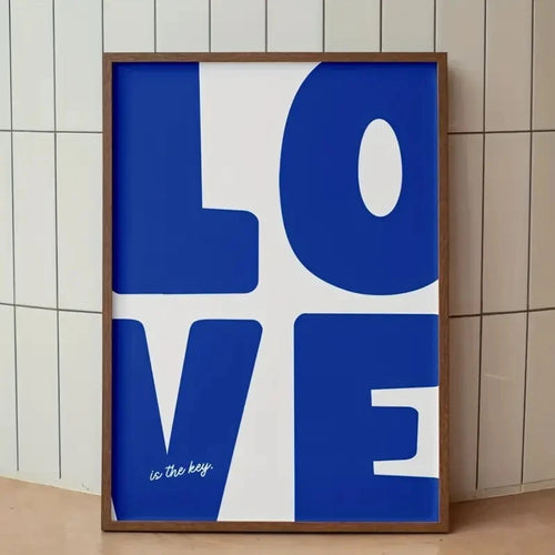 Love Is the Key Blue Wall Art Print – Bold Typography Poster for Home Decor