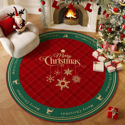Christmas Round Rug – Reindeer & Tree Anti-Slip Carpet