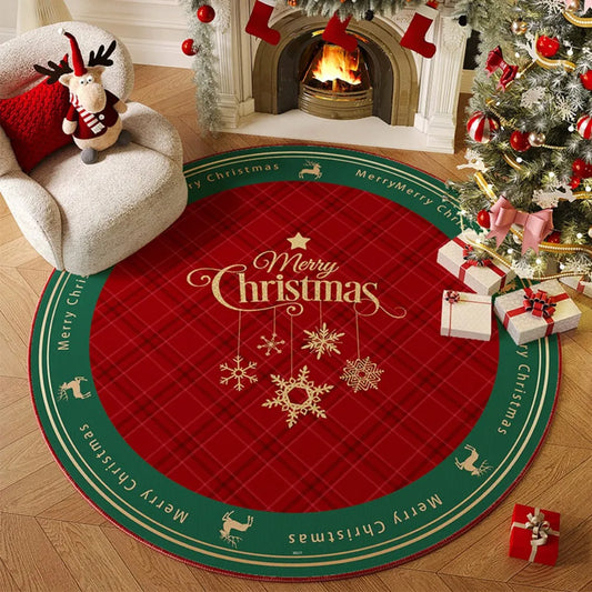 Christmas Round Rug – Reindeer & Tree Anti-Slip Carpet