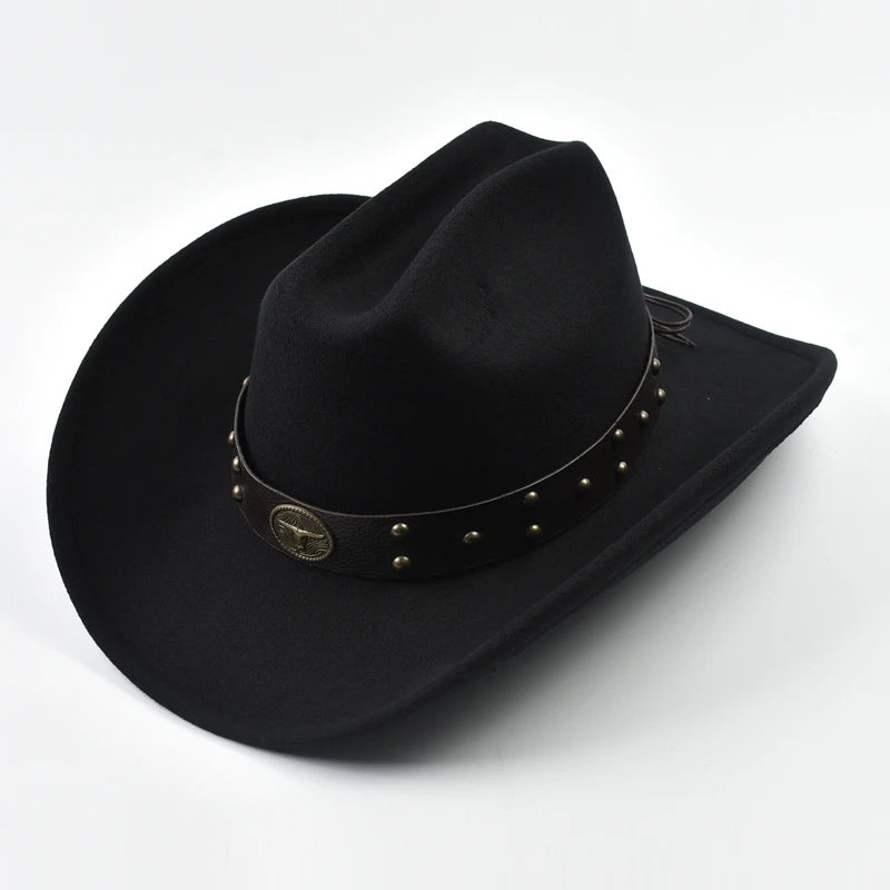 Men Women Vintage Big-Edge Western Cowboy Hat Gentleman Cowgirl Jazz Cloche Church Caps