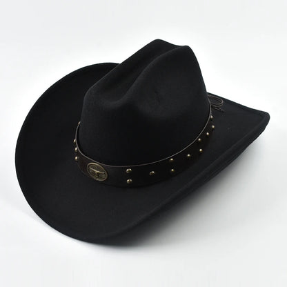 Men Women Vintage Big-Edge Western Cowboy Hat Gentleman Cowgirl Jazz Cloche Church Caps