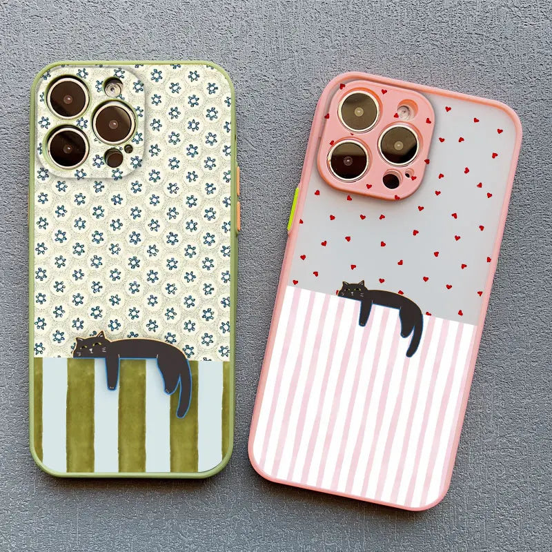Black Cat Striped Pattern iPhone Case for iPhone 11–17 Series