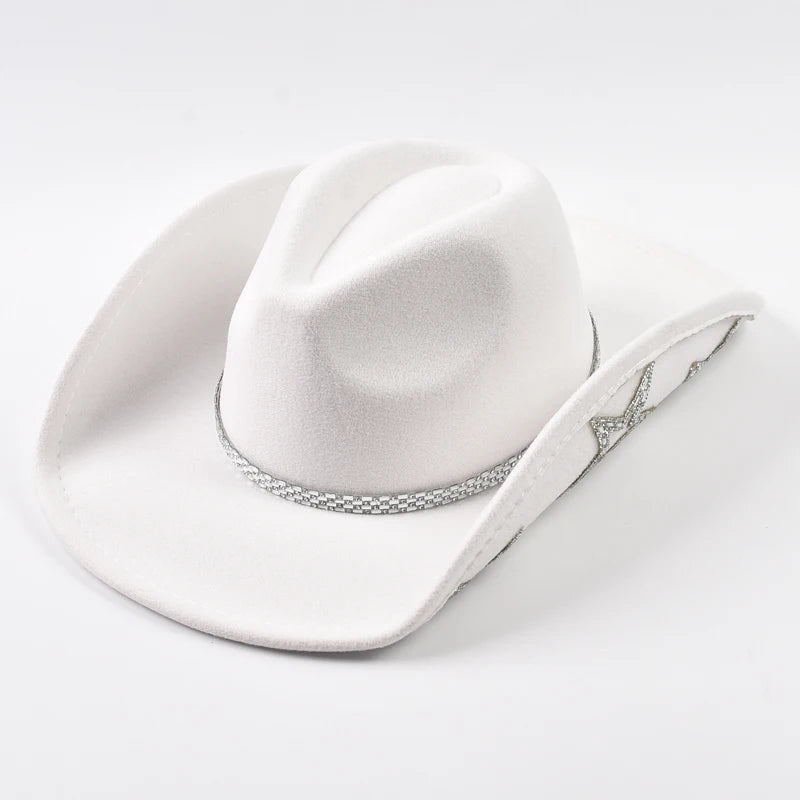 Rhinestone Star Cowgirl Hat – Wide Brim Western Cowboy Hat for Women