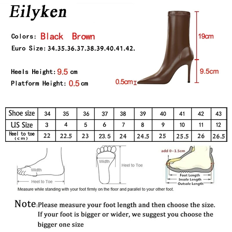 Eilyken Women Stiletto Heel Ankle Boots – Pointed Toe PU Leather