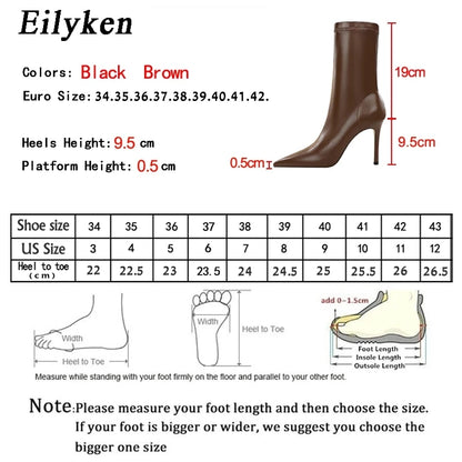 Eilyken Women Stiletto Heel Ankle Boots – Pointed Toe PU Leather
