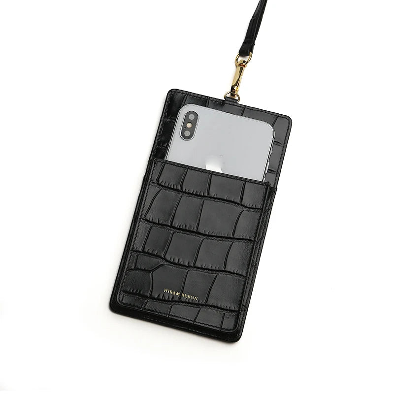 Leather Phone Bag Purse with Lanyard – Hiram Beron Croco