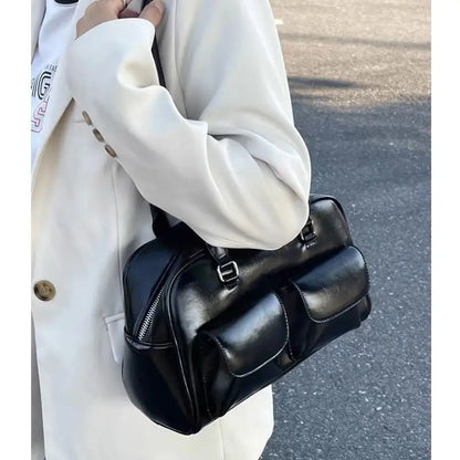 Retro White Bowling Bag Purse Women Hot Girls Leather Pocket