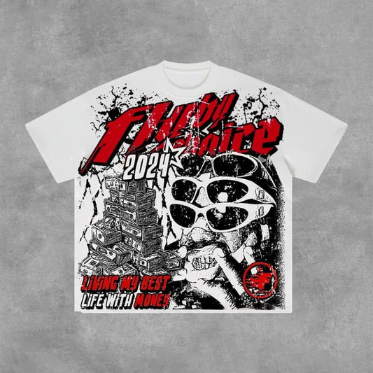 Y2K Oversized Graphic T-Shirt – Men's Money Print Cotton Tee