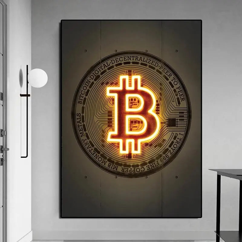 Neon Bull Canvas Wall Art Poster – Crypto Bitcoin Decor