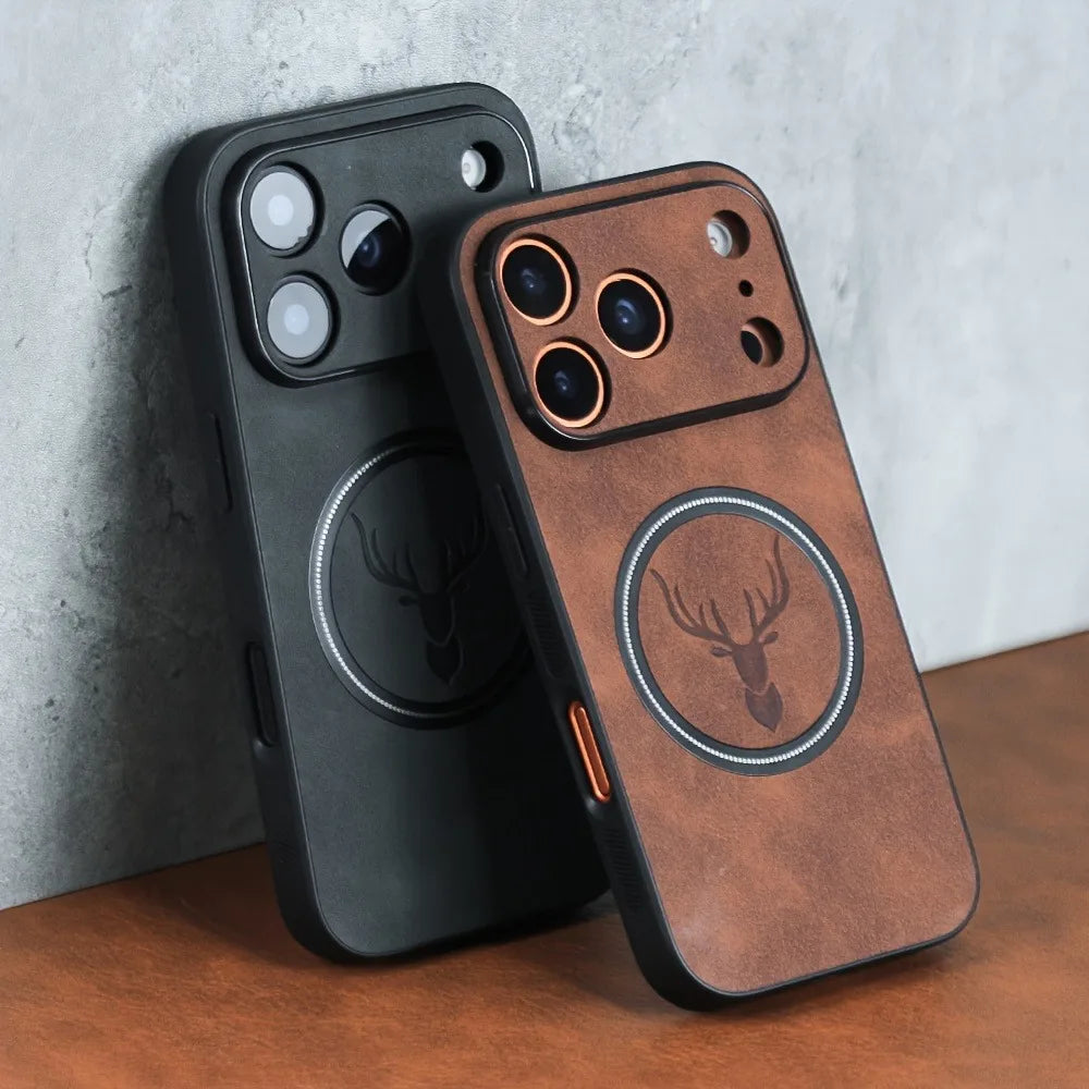 Magnetic Deer Head Leather iPhone Case – MagSafe Compatible