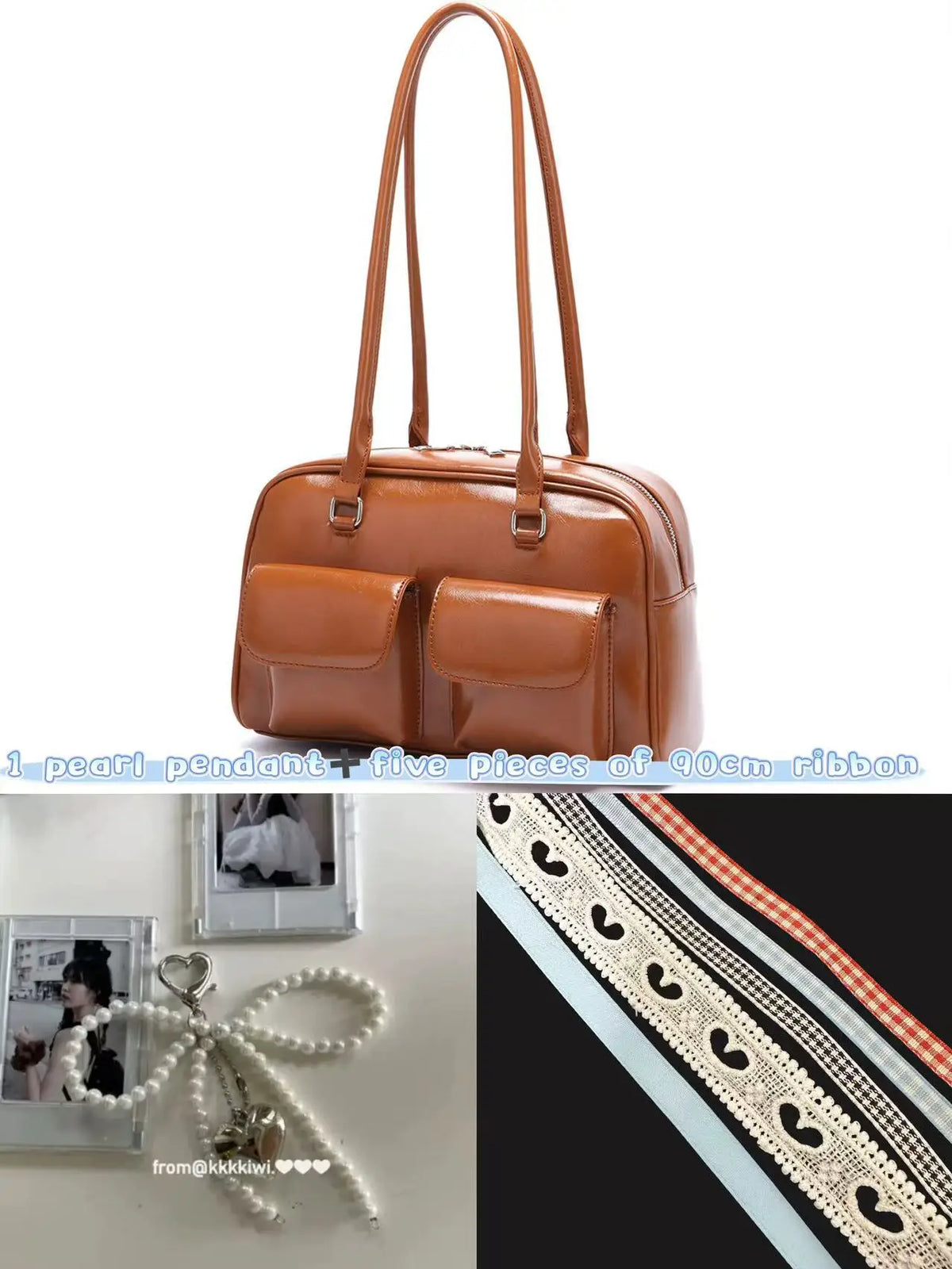 Retro White Bowling Bag Purse Women Hot Girls Leather Pocket